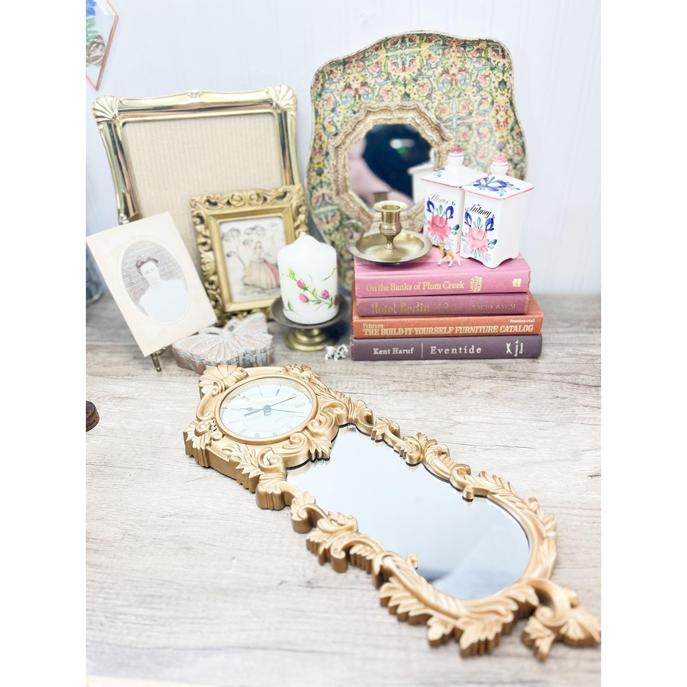 Vintage Gold Clock Mirror: Burwood Home Decor